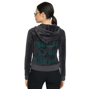 Vintage Juicy Couture‎ Velour Hoodie Medium Grey House of Juicy Graphic Y2K